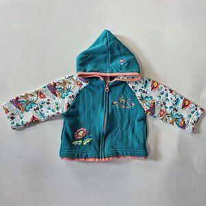 Hooded Fleece Jacket Alaskan Crewel Moose Design Salmon/Teal 12M